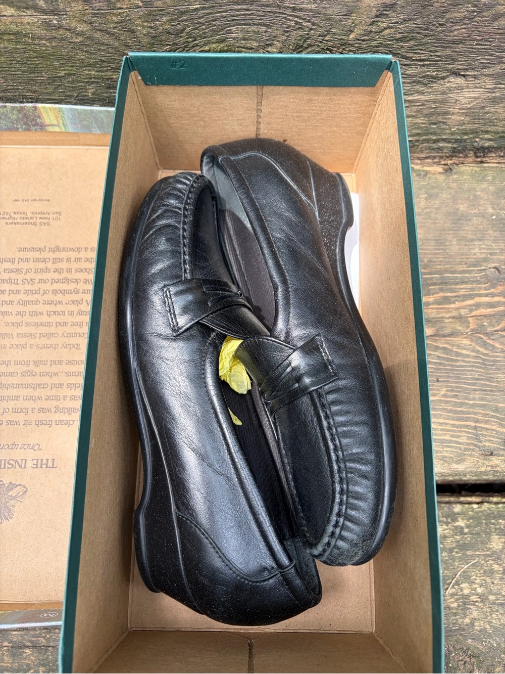 SAS Quatro Black Leather Slip-On Granny Loafers for Women